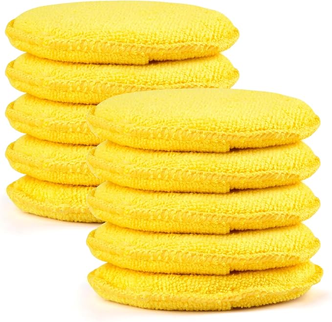 10 Pack Wax Applicator Pads Microfiber with Finger Pocket for Car Wax | 10-pack microfiber foam pads with finger pocket, Scratch-free waxing for cars & household, Machine washable & reusable