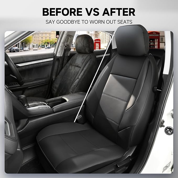GIANT PANDA 2PCS Front Seat Covers for Subaru Outback Forester Crosstrek Legacy Impreza, Faux Leather Bucket Seat Cover Fit Subaru Seat Protectors-Black