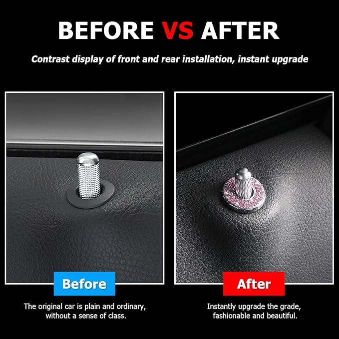 4PCS Bling Inner Car Door Lock Cover Stickers, Rhinestones Pull Rod Bolt Decorations, Crystal Auto Decals for Women Girls, Sparkly Car Door Lock Pin Caps for C Class C200L GLC260 C260L