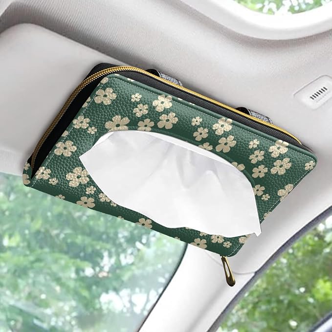 Green Flower Visor Tissue Holder for Car Sun Visor Napkin Holder Car Visor Accessories Easy to Install Clean