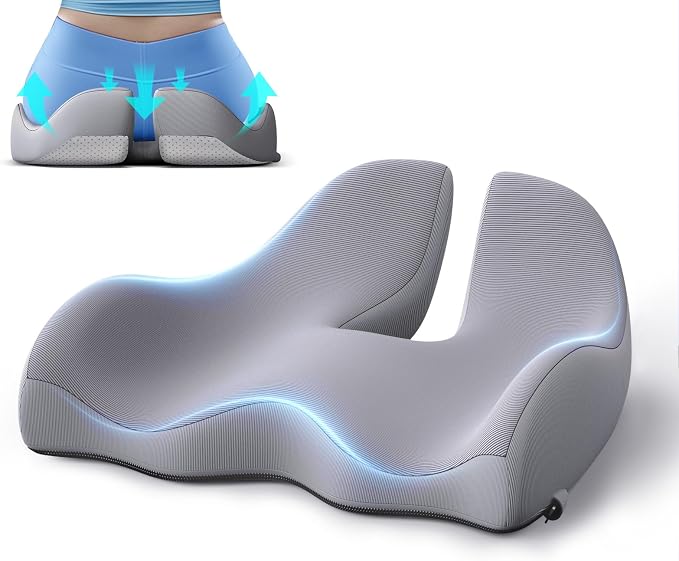 Benazcap X-Large Cooling Memory Foam Seat Cushion, Sciatica Pain Relief | Cool breathable cover, ergonomic cushion for long sitting. Eases sciatica & tailbone pain for office and gaming chairs