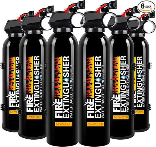 6Pack Fire Extinguisher for Home 8 in 1 Portable A, B, C, K Fire Extinguishers with Mount | 620ml Emergency Survival Extinguisher for Vehicle, Car, Boat, Truck & Office, Versatile Fire Protection