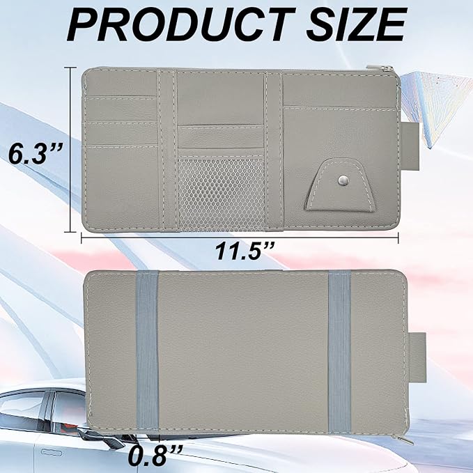Keedolla Car Sun Visor Organizer with Zipper Pocket, Auto Interior Accessories Pocket Organizer Car Truck Visor Storage Pouch Holder for Cards, Pens, Sunglasses and Document - Gray