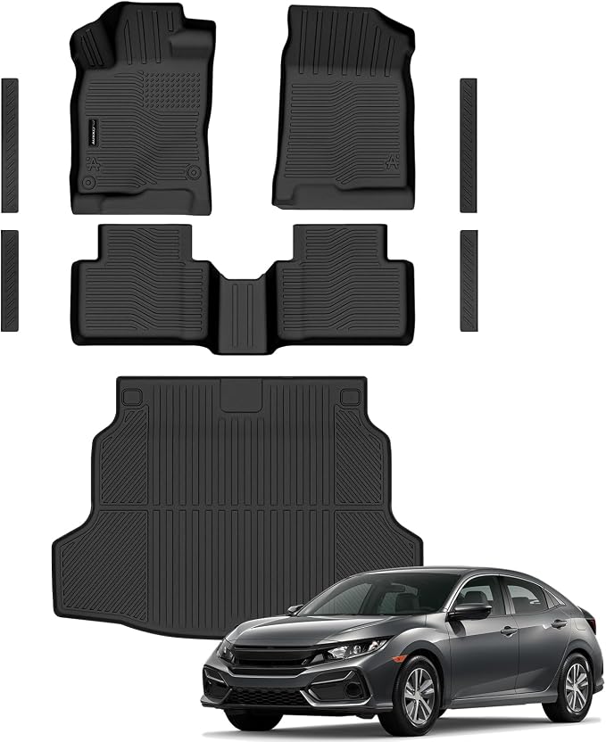 Auxko All Weather Floor Mats Cargo Mat & Door Sill Protectors for Honda Civic Hatchback 2017-2021 TPE Liners Accessories Guard Odorless Anti-Slip Floor Trunk Liner