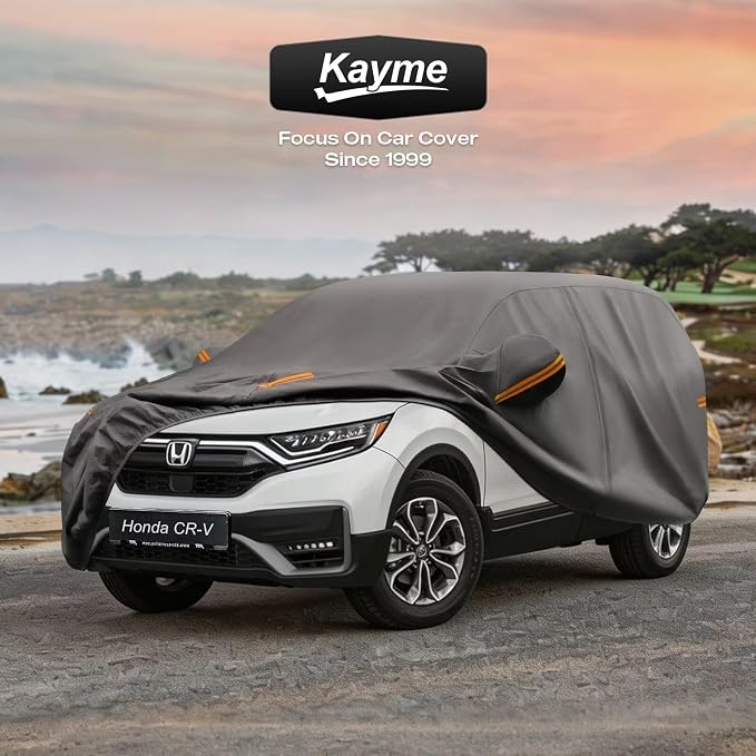 Kayme Heavy Duty SUV Car Cover Custom Fit for Honda CR-V 2006-2026, Waterproof All Weather Outdoor Full Protection, UV Sun Rain Resistant with Zipper Door & Windproof Straps.