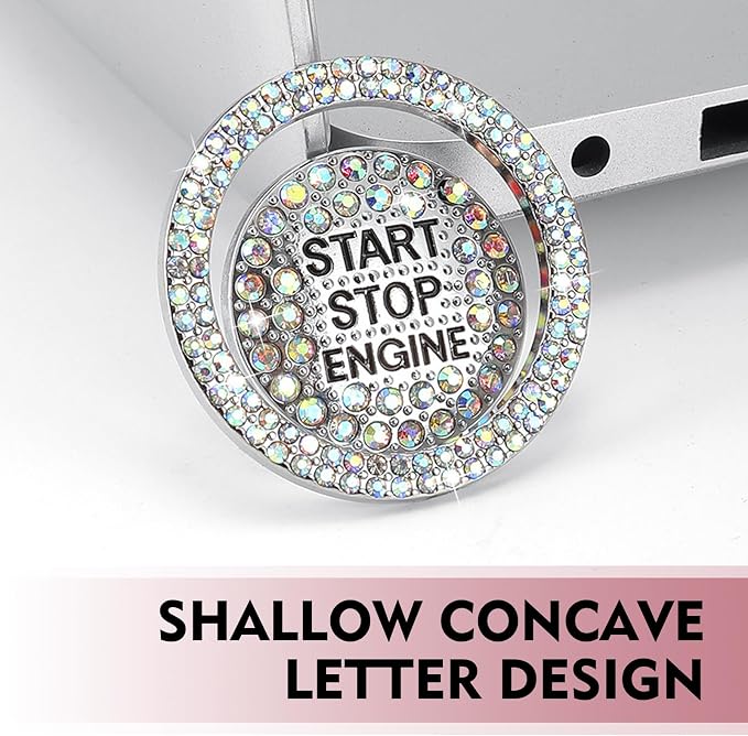 Crystal Rhinestone Car Engine Stop Decoration Ring Sticker, Sparkling Rhinestone Push Start Button Decorative Cover, Bling Interior Accessories for Women, Universal for Most Car(Multicolored)