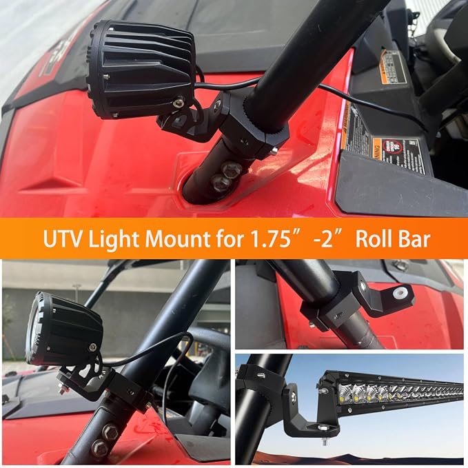 Light Bar Mounts Roll Cage - 360° (40°x9) Rotating Aluminium LED Lights Bar Bracket for 1.75”-2” Roll Bar UTV ATV Accessories, Mounting Clamp for Truck Off-Road Motorcycle M6 M8 M10, Pack 2
