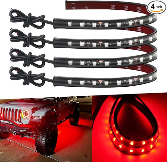 Keiurot 12V Led Light Strip 32CM Waterproof LEDs Light Strips for Cars Motorcycles Golf Cart Interior & Exterior Marine Boat Red Led Strip Lights 5050 18SMD,Pack of 4
