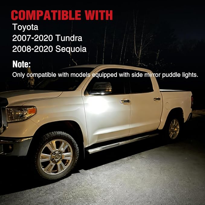 Nilight 2PCS LED Side Mirror Puddle Lights Compatible with 2007-2020 Toyota Tundra 2008-2020 Toyota Sequoia, 6000K White