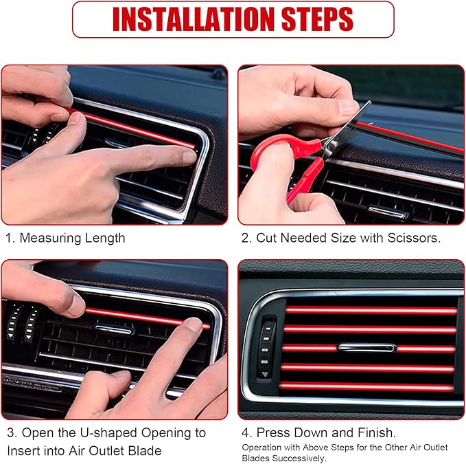 20 Pieces Universal Car Air Conditioner Vent Trim Decoration Strip Accessories, Waterproof Flexible Shiny Auto Car Interior Accessories for All Air Vent Outlet (A-Red - 20 Pieces)