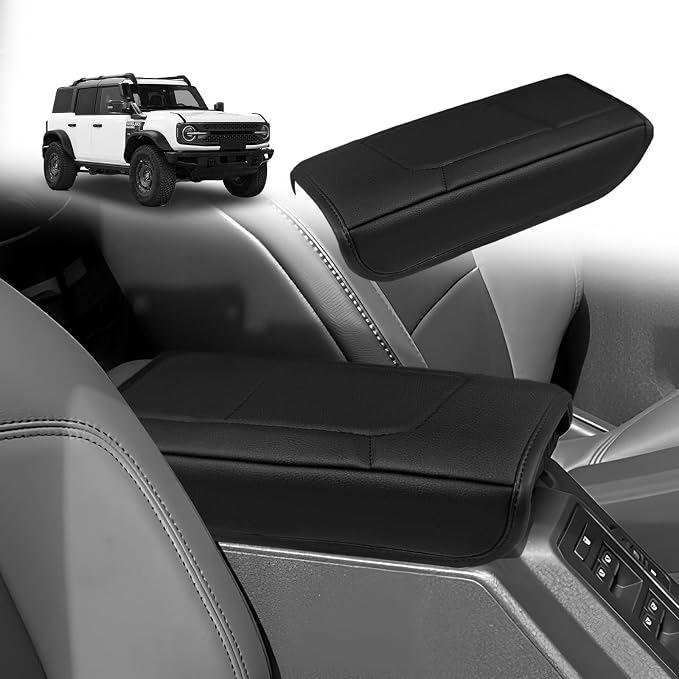 Muslogy Center Console Armrest Cover Fit for Ford Bronco 2021 2022 2023 2024 2025 2026 Accessories, Comfort Armrest Pad Console Lid Cushion Vegan Leather Regular Thick