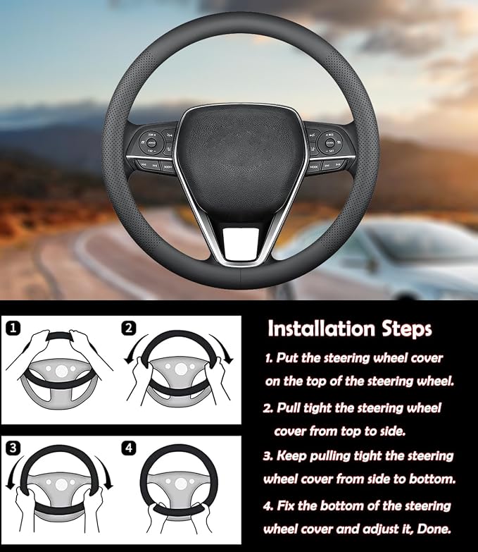 XHRING Car Steering Wheel Cover for Mazda CX5/CX-5 CX50/CX-50 CX3/CX-3 CX30/CX-30 CX9/CX-9 Mazda 3 Mazda 5 Mazda 6 MX-5 Miata CX-7 RX-8 GS GT Sport Touring Accessories, 2026 Black Leather 14 1/2"-15"