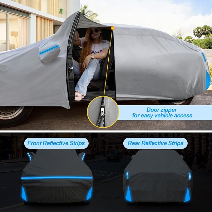 Car Cover for 2002-2026 Nissan Altima, Waterproof Custom-fit All Weather Sun Rain UV Snow Wind Protection Outdoor Altima Full Car Cover with Door Zipper & Cotton Lining-Grey