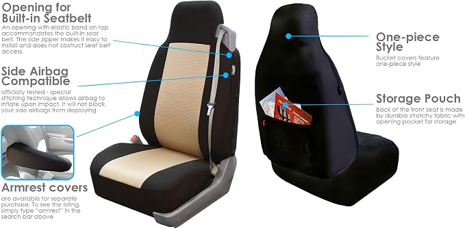 FH Group All Purpose Flat Cloth Car Seat Covers - Universal Fit, Full Set Seat Covers, Washable, Fit Most Car, Truck, SUV, Van - Black