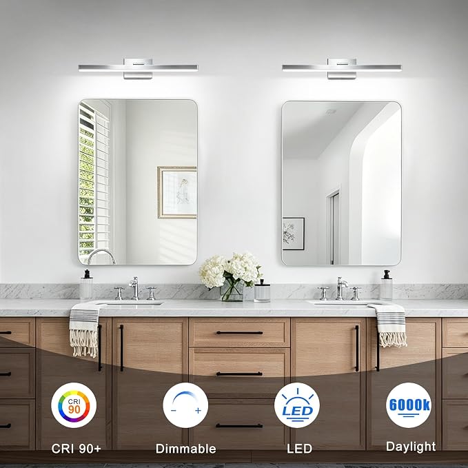 IZORRO Modern Bathroom Vanity Light 32 inch, Rotatable, 24W Dimmable Led Bathroom Light Fixture Over Mirror, Chrome Vanity Light Bar (Cool White 6000K)