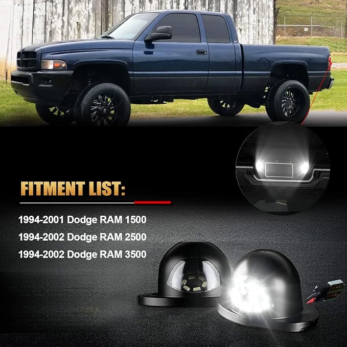 D-Lumina LED License Plate Lights Lamp with Socket Wiring Harness Plug Compatible with 1994-2001 Dodge Ram 1500 2500 3500 Pickup Truck, Tag Light Assembly Powered by 18-SMD 6000K White, Pack of 2