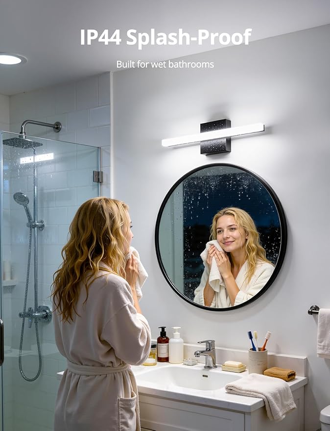 Combuh Black Bathroom Light Fixtures Over Mirror Lighting Gentle, 9W 16 Inch Modern LED Small Vanity Lamp Bar IP44 Slim Linear Bath Wall Sconces for Restroom Indoor Cool White 6000K