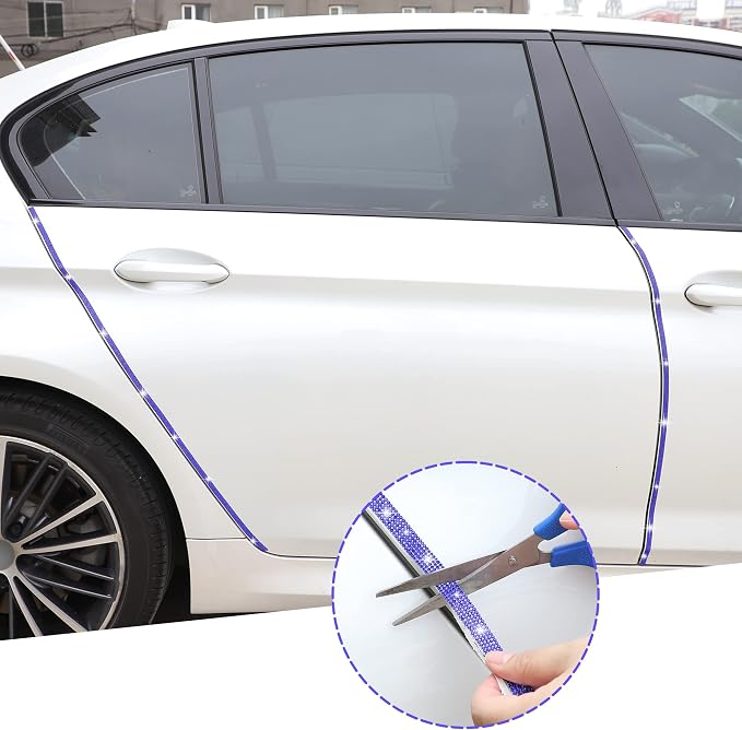 TOMALL Bling Car Door Guard Crash Bumper Crystal Anti-Scratch Strip Sticker Crystals Car Door Bumper Protector Accessory DIY for Interior and Exterior Decoration Styling Accessories Blue
