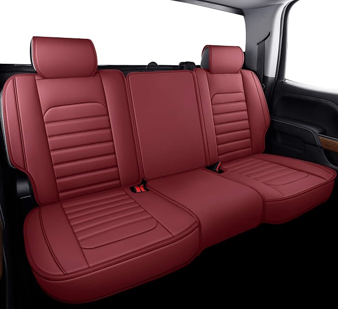 YIERTAI for Chevy Chevrolet Silverado GMC Sierra Seat Covers Fit 2007-2025 2026 1500/2500/3500 Z71 Trail Boss Crew Double Extended Cab Trucks Waterproof Leather(5 PCS Full Set/Burgundy)