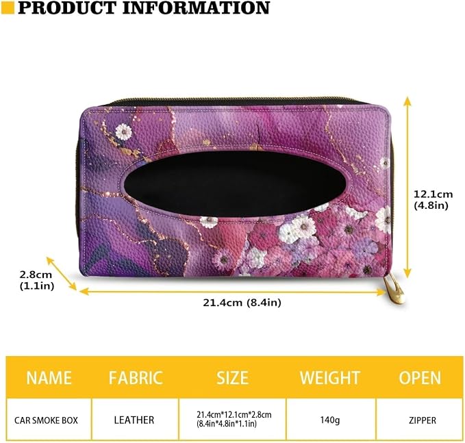 Purple Marble Flower Automotive PU Leather Backseat Tissue Case Holder Universal Car Visor Tissue Holder for SUV Sedans Vans