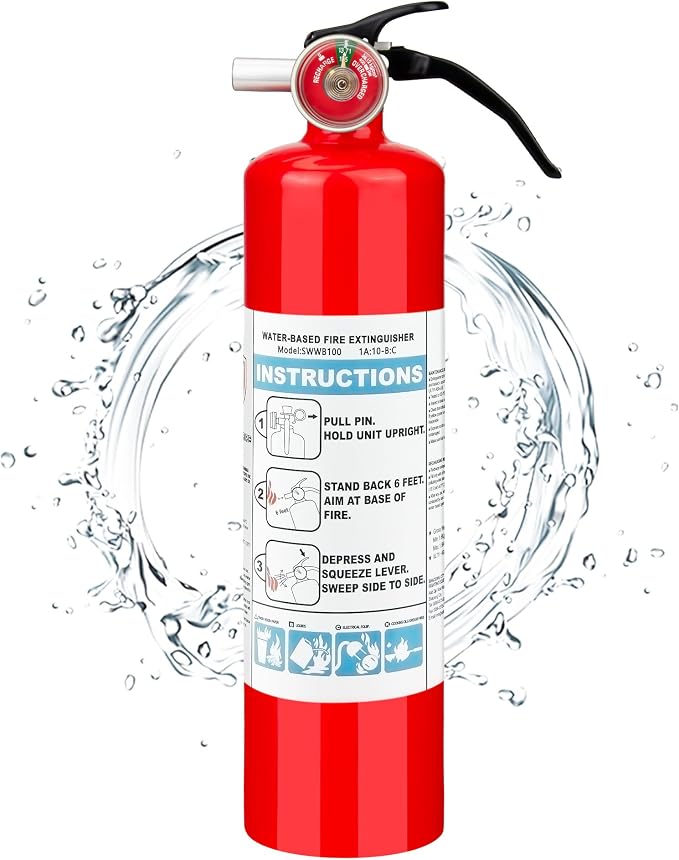 Safewayfire Pro 2.5 lb Fire Extinguisher for Home, 1A:10B:C, Water-Based | Fire Extinguisher for Kitchen, BBQ & RV, Low Mess, Easy Cleanup, Fights Grease, Liquid, Gas & Electrical Fires, 1-Pack