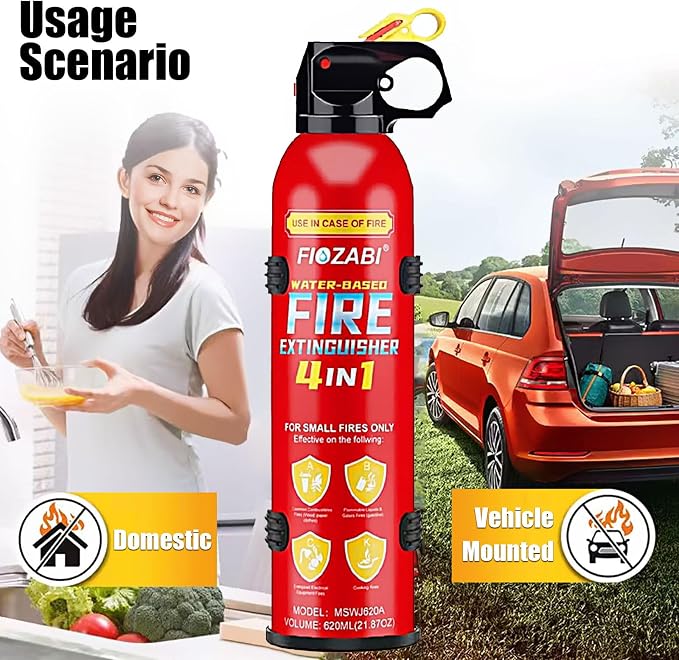Portable Fire Extinguisher Spray With Bracket Can Prevent Re-Ignition,Best Suitable for The House/Car/Truck/Boat/Kitchen/Home Fire Extinguishers Fire Type A/B/C/K 620ml (4 PACK)