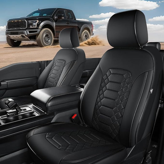 F150 Seat Covers Front Seats - Pickup Truck Seat Protectors for Ford 2015-2026 F150 SuperCrew & 2017-2026 F250/F350/F450 Super Duty Crew Cab, Durable Faux Leather Waterproo