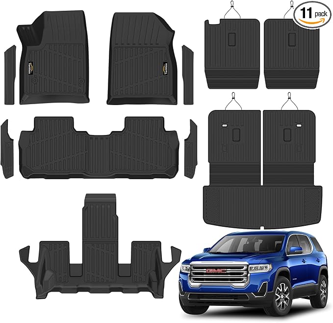 Floor Mats Custom for GMC Acadia 6 Seats 2017-2023 | All Weather TPE Floor & Cargo Liners, Backrest Mat, 2nd Row Seat Back Protector & Door Sill Protectors Full Set for Acadia