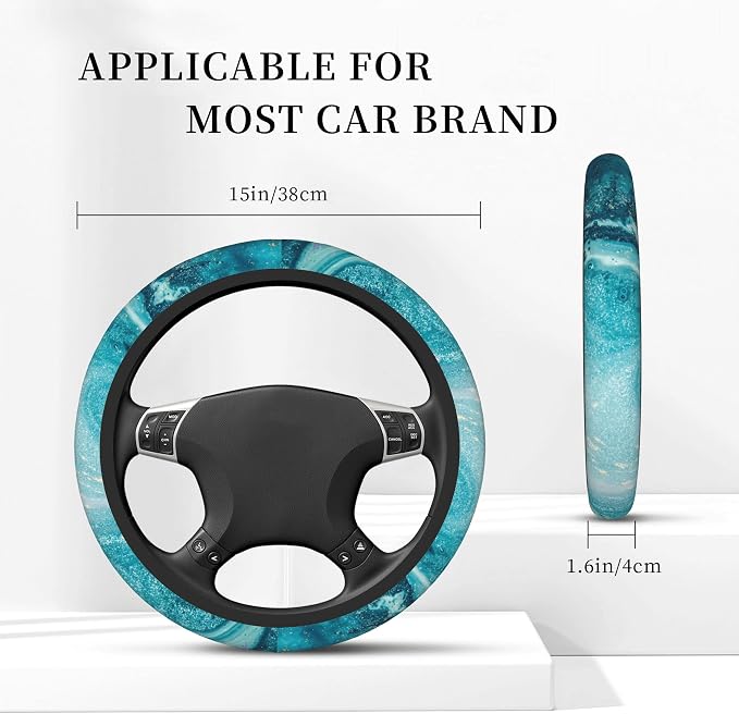 Blue Marble Steering Wheel Cover for Women Men Girls, Universal 15 Inch Anti Slip Steering Wheel Protector Car Accessories Interior for Auto Truck SUV