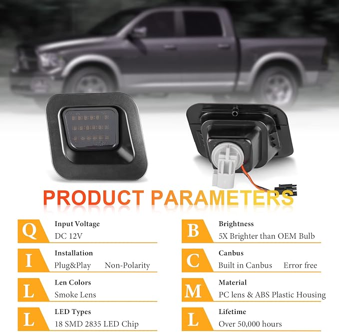 POPMOTORZ LED License Plate Lamp With Socket Clip Retainer Tag Lights Assembly - Compatible with 2003-2018 Dodge Ram 1500 2500 3500 Pickup Truck - Smoked Lens Rear Light (White)
