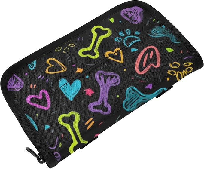 Car Visor Tissue Holder Mask Holder for Car, Car Tissue Box Sun Visor Napkin Holder Car Visor Accessories Adjustable Straps Reusable Durable Easy to Install Doodle Black Paw Print and Hearts