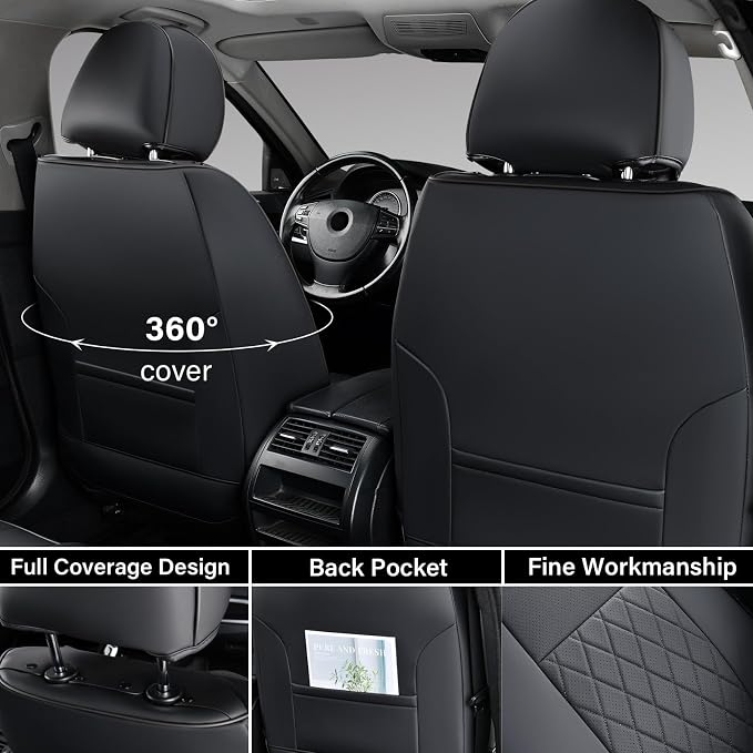 Coverado Tacoma Front Seat Covers, Car Seat Covers Custom Fit for 2016-2023 Toyota Tacoma Double & Crew Cab, Faux Leather Seat Covers Protector Tacoma Accessories (Black)