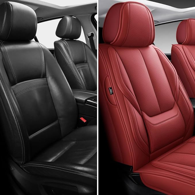 MINGBRON Front Car Seat Covers, Leather Car Seat Covers, Fit for Most Cars SUV and Most Sedan Red