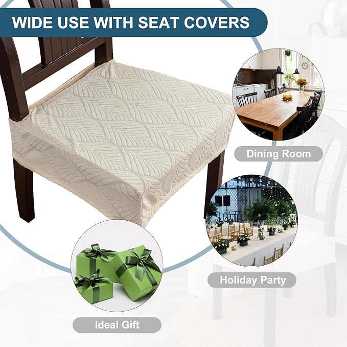 Removable Washable Dining Chair Seat Covers Set of 6,Stretch Jacquard Chair Seat Cushion Protector Slipcovers, Rear Covers