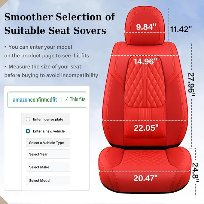 Coverado Car Seat Covers Full Set, Automotive Front and Rear Seat Covers with Backrest, Nappa Leather Car Seat Protectors Waterproof, Universal for Most Vehicles, Red