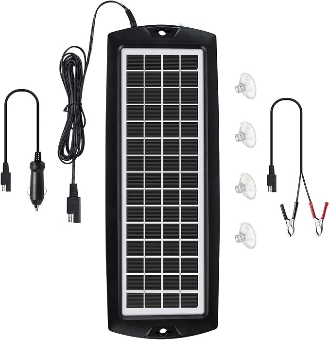 Sunway Solar Solar Car Battery Trickle Charger & Maintainer 5W Solar Panel Power 12V Charger kit Waterproof for Car Automotive RV Marine Boat Truck Motorcycle Trailer Tractor Powersports Snowmobiles