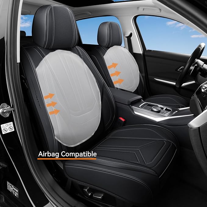Car Seat Covers Front Seats Black, Premium Leather Car Seat Covers, Waterproof and Breathable Seat Covers, Universal Car Seat Protector Fit for Cars, Trucks, SUVs, Pick-ups