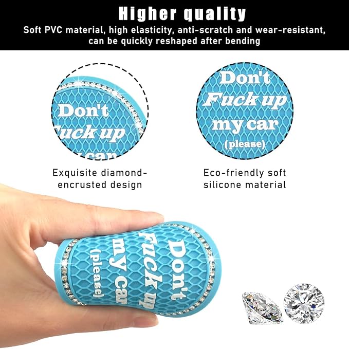 Ziciner 2 Pack Bling Car Cup Holder Coaster, 2.75 Inch Anti-Slip Auto Insert Cup Coaster, Crystal Car Drink Cup Mat Perfect for Women Girls, Universal Interior Decor Accessories (Light Blue)