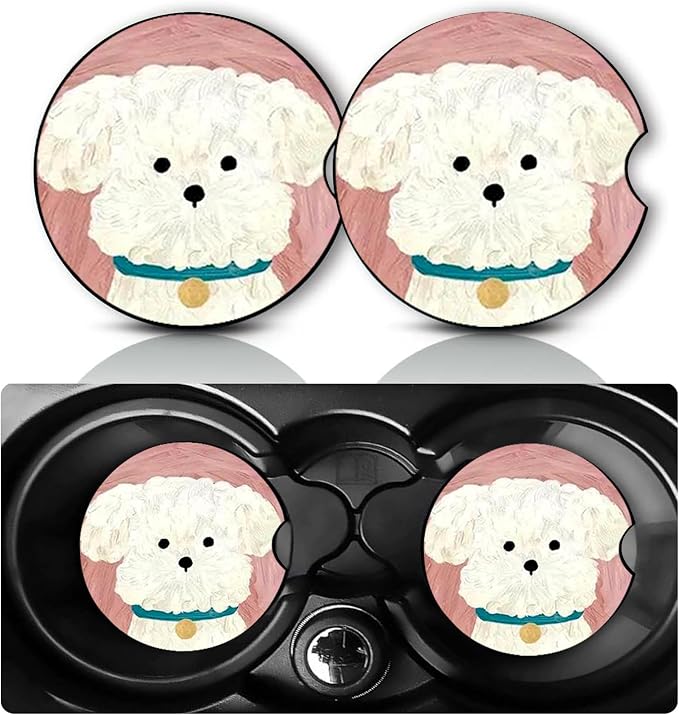 2PCS Adorable Dog Car Cup Holder Coasters Universal Anti-Slip Rubber Mat | Dog Auto Accessories Interior Decor,2.75" Car Coasters for Cup Holders with Finger Slot,Dogs Gifts for Women Men Pet Lovers