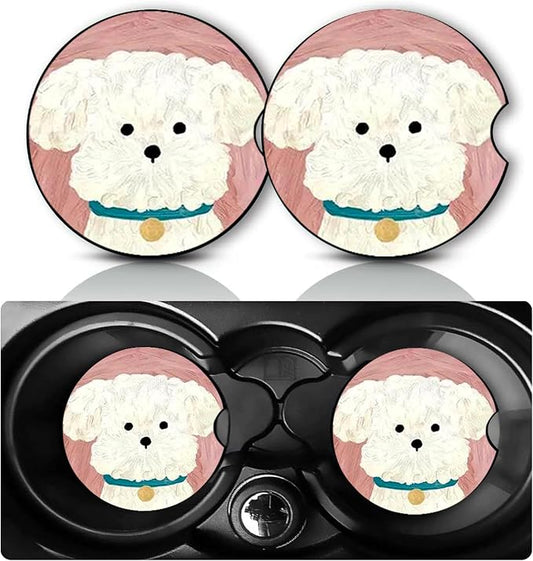 2PCS Adorable Dog Car Cup Holder Coasters Universal Anti-Slip Rubber Mat | Dog Auto Accessories Interior Decor,2.75" Car Coasters for Cup Holders with Finger Slot,Dogs Gifts for Women Men Pet Lovers