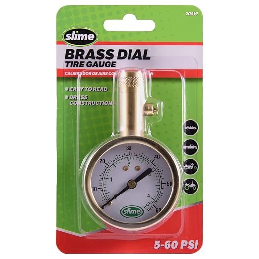 Slime 20459 Tire Pressure Gauge, Dial, Analogue, Brass Tire Gauge (5-60 psi)