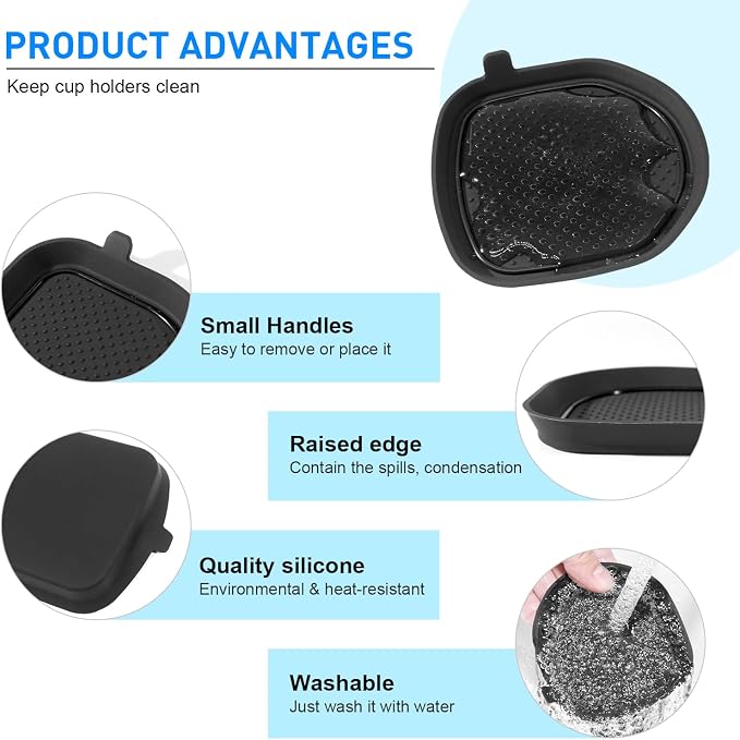 Cup Holder Coaster for Wrangler JL JLU 2018-2025 2026 Wrangler Accessories | for Gladiator JT 2020-2026 Silicone Cup Inserts, Interior Mats Pad, 4-pcs Set, for Deep Rear Cup Holders, Black Trim