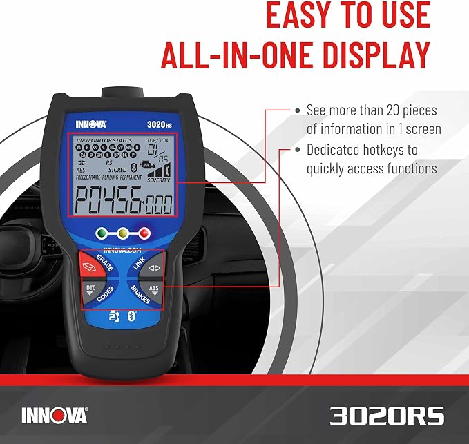 INNOVA 3020RS Fast & Easy-to-Use Check Engine Code Reader, OBD2 Scan tool for ABS Clear with Fix & Part Recommendations, Maintenance Schedules, & Free TSBs on iPhone & Android