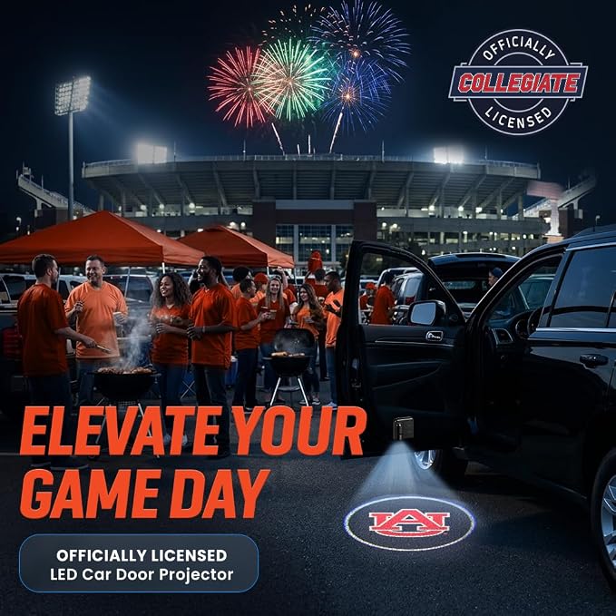 Sporticulture American Football Auburn Tigers Car Door Lights Logo Shadow Display - Officially Licensed NCAA Car Accessories - Show Your Team Pride - Battery Powered, Universal Fit