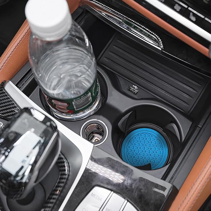 Mandark 4PCS Car Cup Holder Coasters, 2.75 Inch Non-Slip Insert Water Bottle Holder Pads, Dustproof Automotive Interior Accessories Mat, Universal for Vehicles, Trucks, RVs and More (Light Blue)
