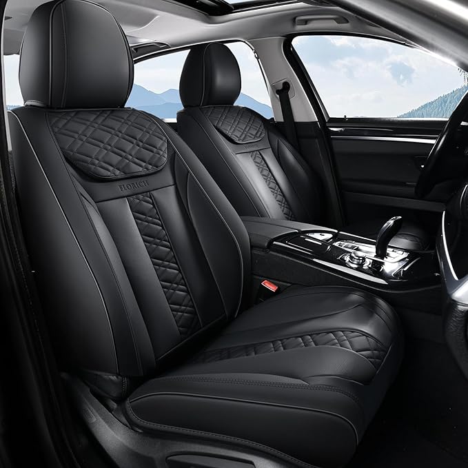 FLORICH Seat Covers, Atomutive Car Seat Covers Full Sets, Waterproof Seat Cover for Cars, Luxury Leather Universal Seat Cover Accessories Fit for Most Cars SUV Truck Sedans(Black)