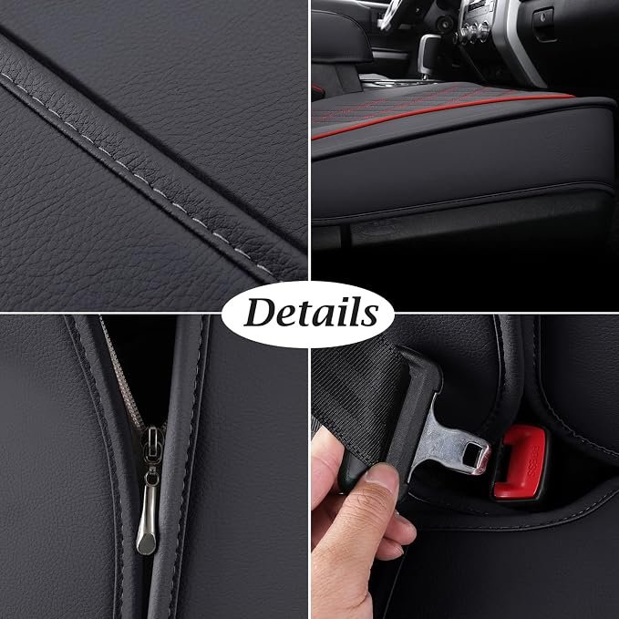 Coverado Toyota Tundra Seat Covers, Leather Car Seat Covers Full Set Automotive Seat Covers Protector Compatible with 2007-2021 Toyota Tundra Crew/Crewmax/Extended/Double Cab(Red)