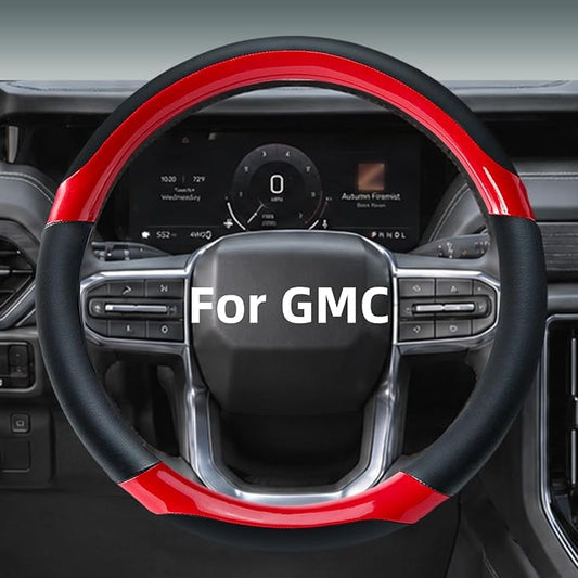 Yangday Leather Steering Wheel Cover for GMC Sierra 1500 2500 3500, 14.5-15 inches Car Steering Wheel Cover with Anti-Slip Massage Particle (Bright Red)