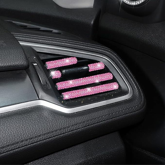 10 PCS Most Car Air Vent Outlet Trim,Bling, Rhinestone Air Conditioner Decoration Strip, Universal Bendable,Interior Accessories (Pink)