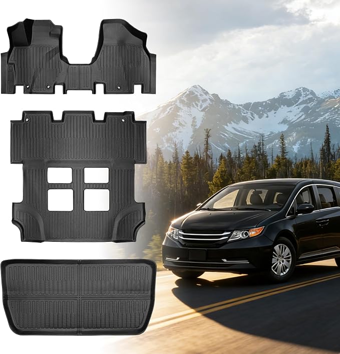 Floor Mats for Honda Odyssey 2011 2012 2013 2014 2015 2017 | 2016 Odyssey Floor Mats, 1st and 2nd 3rd Row & Cargo Mat, TPE Non-Slip Waterproof Summer Winter Car Accessories